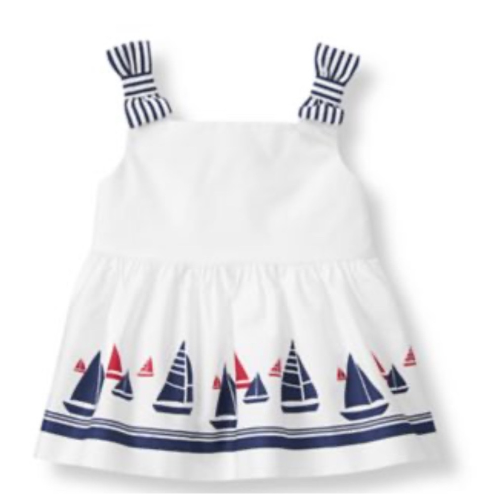 Janie and Jack White and Navy Sailboat Dress